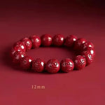 Buddhist Six-Syllable Mantra Vermilion Cinnabar Bracelet - Red Leaf Forest