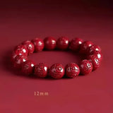 Buddhist Six-Syllable Mantra Vermilion Cinnabar Bracelet - Red Leaf Forest