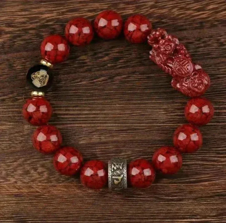 Zodiac Cinnabar Bracelet - Handcrafted Traditional Jewelry - Red Leaf Forest