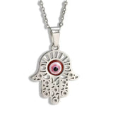 Hamsa Hand Pendant - Alloy Protection Charm Necklace - Red Leaf Forest