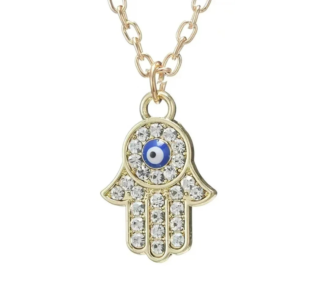 Hamsa Hand Pendant - Alloy Protection Charm Necklace - Red Leaf Forest