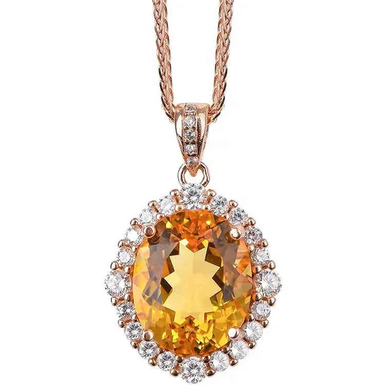 Yellow Citrine Halo Pendant Necklace - Red Leaf Forest