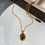 Natural Tiger Eye Stone Pendant Necklace Gold Plated Chain Women Jewelry - Red Leaf Forest