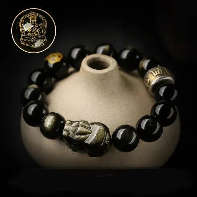Gold Obsidian Bracelet - Traditional Cultural Jewelry - Red Leaf Forest