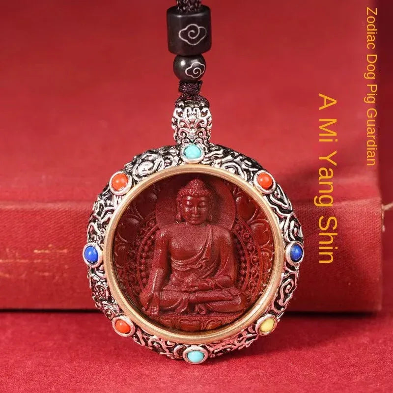 Cinnabar Life-Bearing Buddha Pendant - Red Leaf Forest