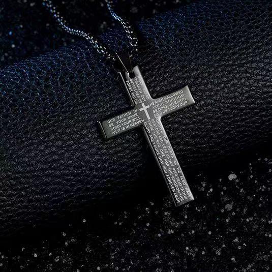 Gold Silver Two-Tone Cross Pendant Necklace - Red Leaf Forest