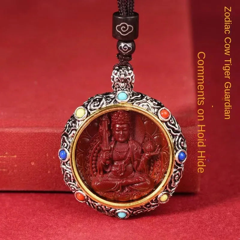 Cinnabar Life-Bearing Buddha Pendant - Red Leaf Forest