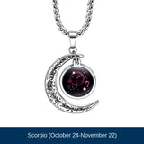 Zodiac Constellation Moon Necklace - Glow in Dark Pendant for All 12 Signs