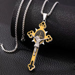 Gold Silver Two-Tone Cross Pendant Necklace - Red Leaf Forest