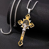 Gold Silver Two-Tone Cross Pendant Necklace - Red Leaf Forest