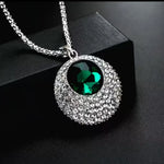 Blue Crystal Round Pendant Necklace - Luxury Statement Jewelry for Women - Red Leaf Forest