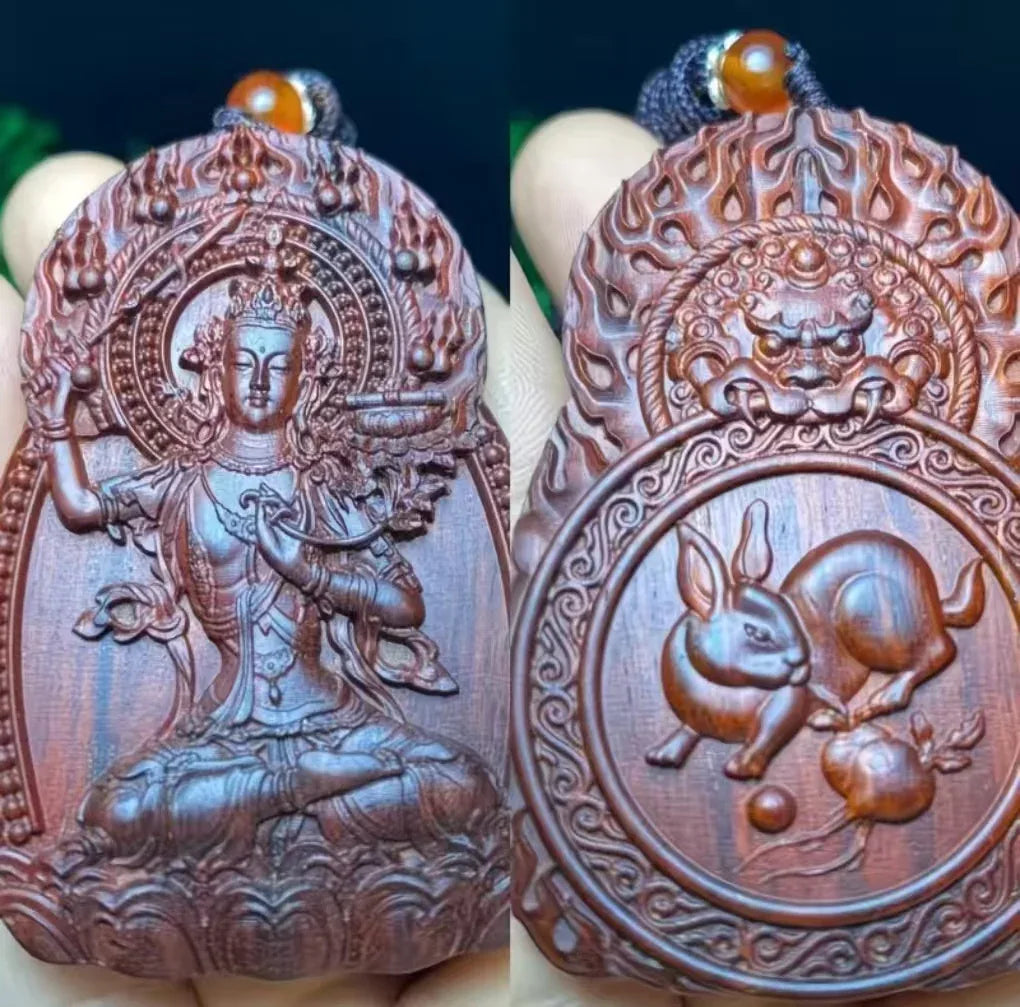 Chinese Zodiac Sandalwood Pendant - Handcrafted Traditional Jewelry - Red Leaf Forest