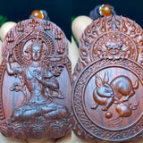 Chinese Zodiac Sandalwood Pendant - Handcrafted Traditional Jewelry - Red Leaf Forest