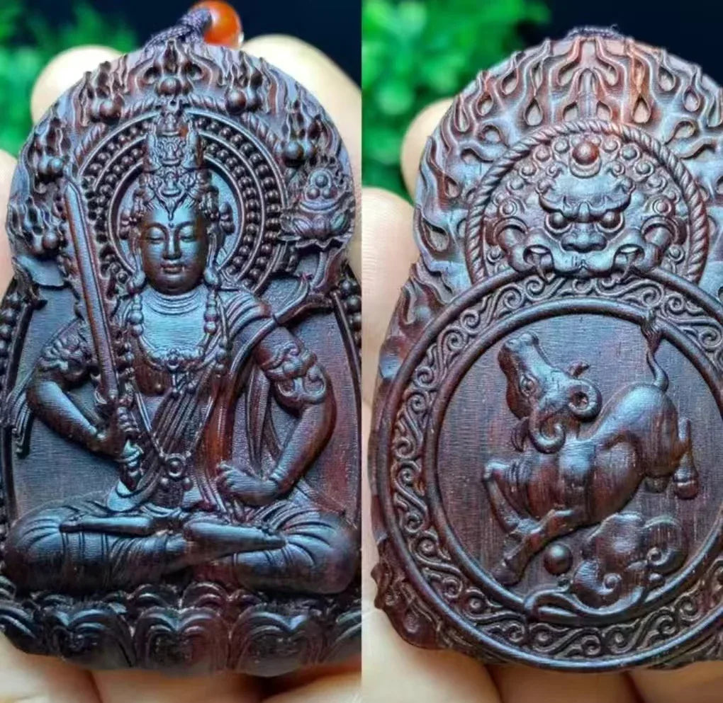 Chinese Zodiac Sandalwood Pendant - Handcrafted Traditional Jewelry - Red Leaf Forest