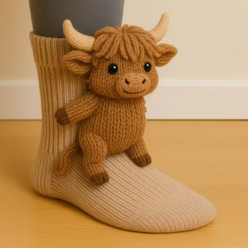 Christmas Animal Socks - Highland Cattle Design