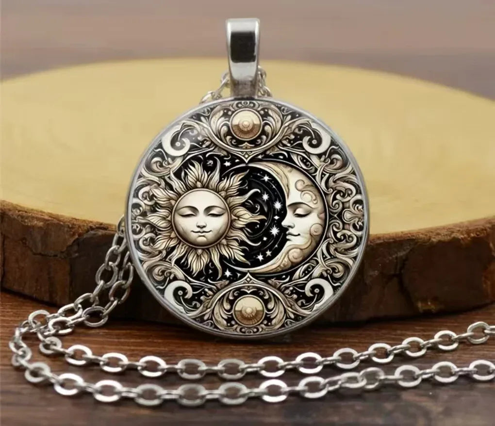 Sun and Moon Goddess Pattern Pendant - Red Leaf Forest