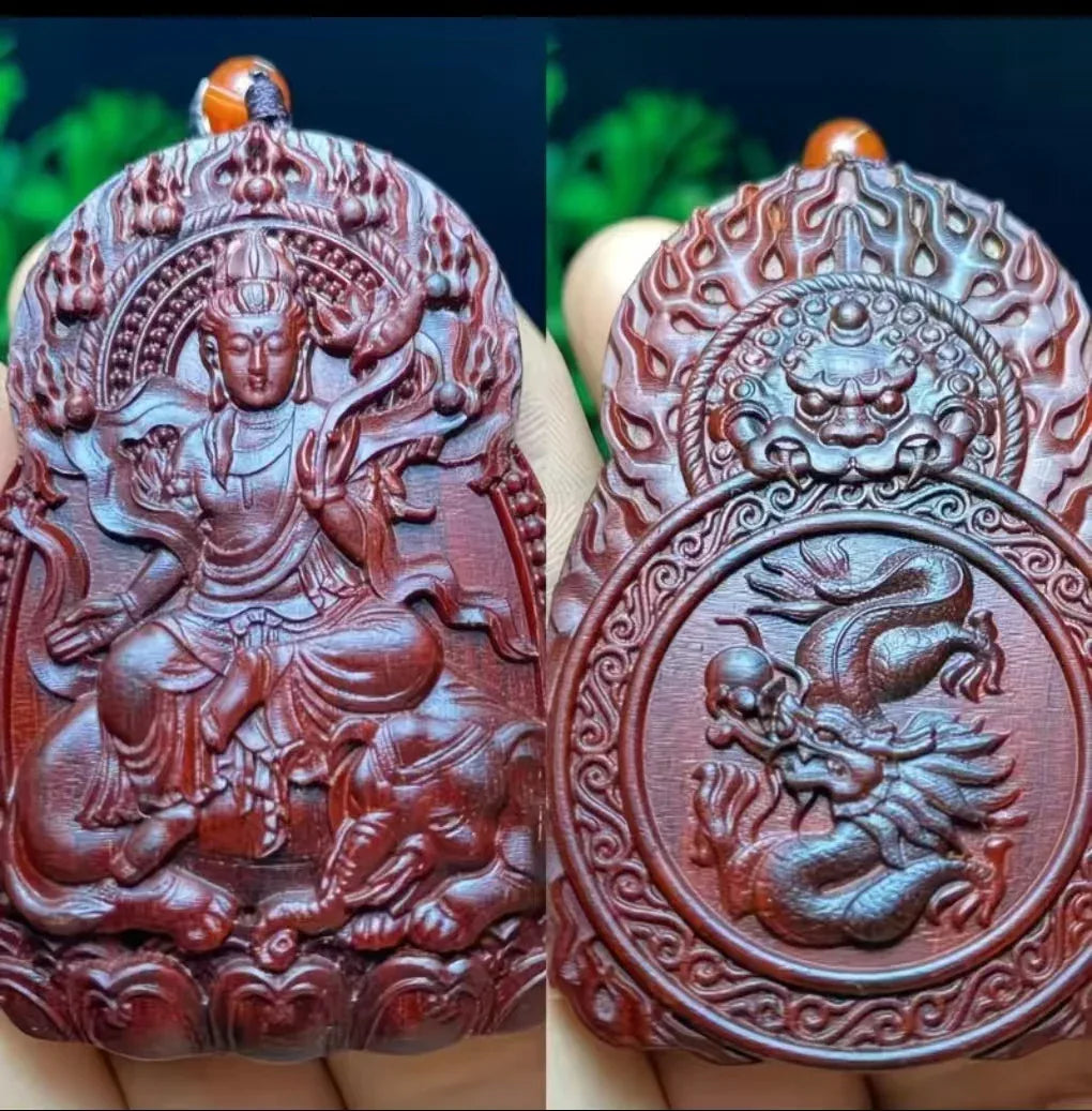 Chinese Zodiac Sandalwood Pendant - Handcrafted Traditional Jewelry - Red Leaf Forest