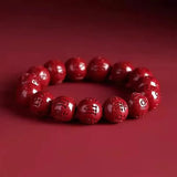 Buddhist Six-Syllable Mantra Vermilion Cinnabar Bracelet - Red Leaf Forest