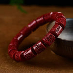 Buddhist Six-Syllable Mantra Vermilion Cinnabar Bracelet - Red Leaf Forest