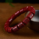 Buddhist Six-Syllable Mantra Vermilion Cinnabar Bracelet - Red Leaf Forest