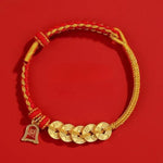 Five Emperor Coins Red String Bracelet - Traditional Cultural Jewelry - Red Leaf Forest