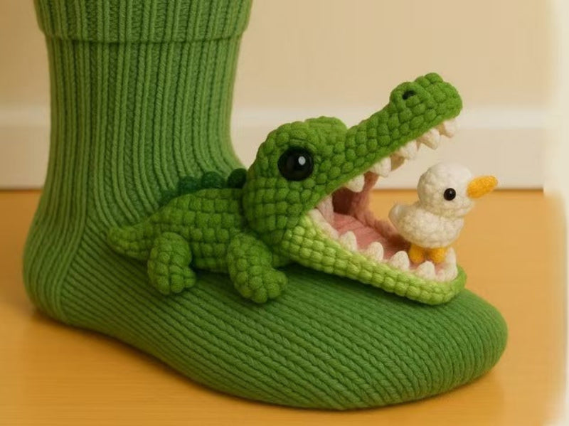Christmas Knit Socks - Crocodile Design
