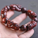 Five Pixiu Sandalwood Bead Bracelet - Traditional Chinese Cultural Jewelry - Red Leaf Forest