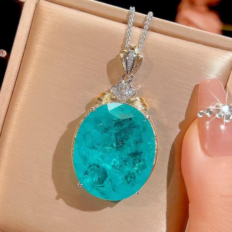 Vintage Oval Turquoise Pendant Necklace - Red Leaf Forest