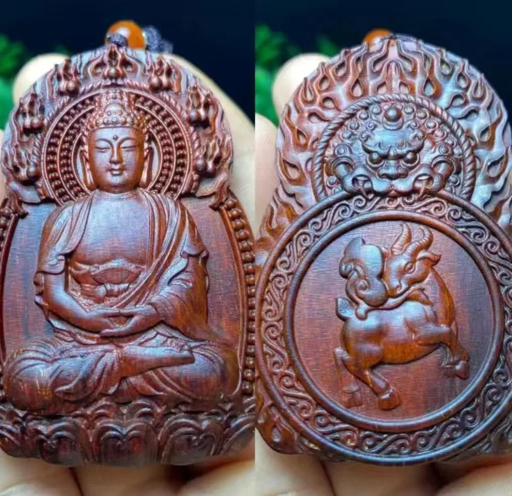 Chinese Zodiac Sandalwood Pendant - Handcrafted Traditional Jewelry - Red Leaf Forest