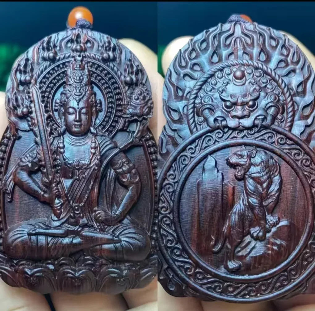 Chinese Zodiac Sandalwood Pendant - Handcrafted Traditional Jewelry - Red Leaf Forest