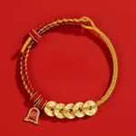 Five Emperor Coins Red String Bracelet - Traditional Cultural Jewelry - Red Leaf Forest