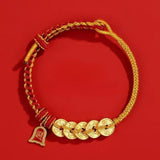 Five Emperor Coins Red String Bracelet - Traditional Cultural Jewelry - Red Leaf Forest