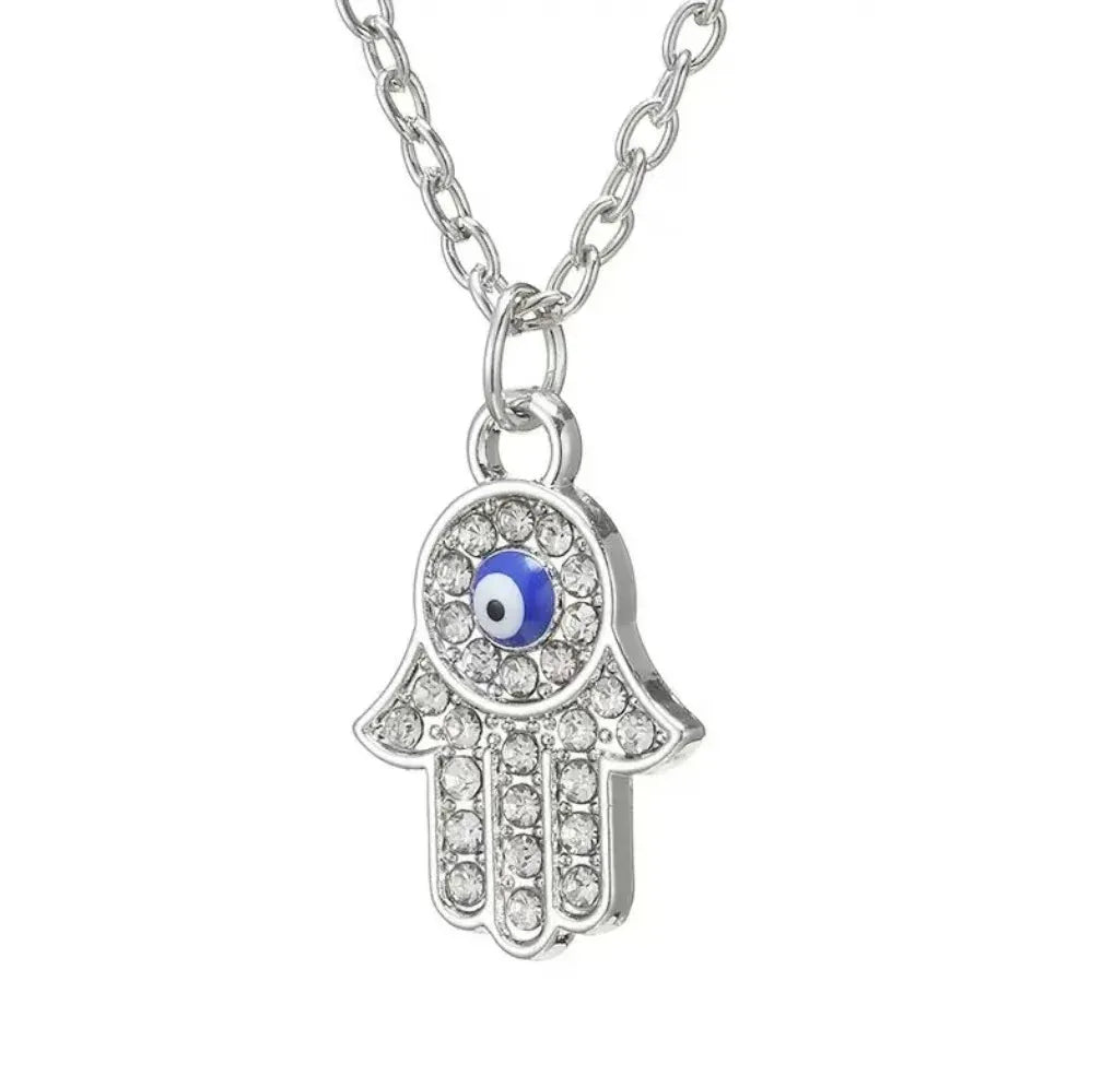 Hamsa Hand Pendant - Alloy Protection Charm Necklace - Red Leaf Forest