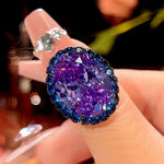 Blue Spinel Oval Pendant Necklace -Rhinestone Halo Jewelry - Red Leaf Forest