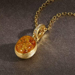S925 sterling silver gold-plated amber pendant necklace - Red Leaf Forest