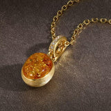 S925 sterling silver gold-plated amber pendant necklace - Red Leaf Forest