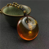Resin Teardrop Pendant with Natural Inclusions - Red Leaf Forest