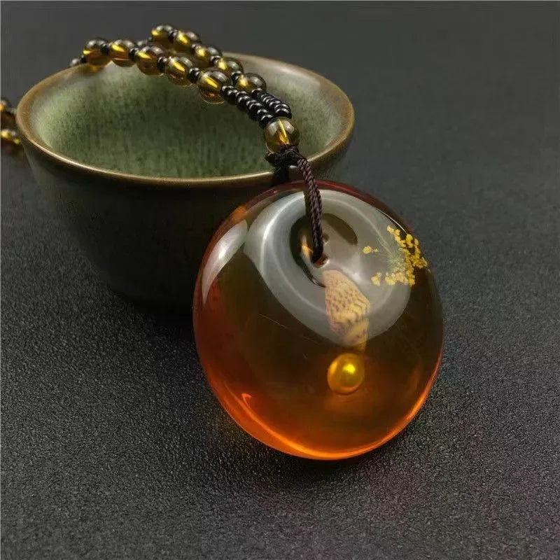 Resin Teardrop Pendant with Natural Inclusions - Red Leaf Forest