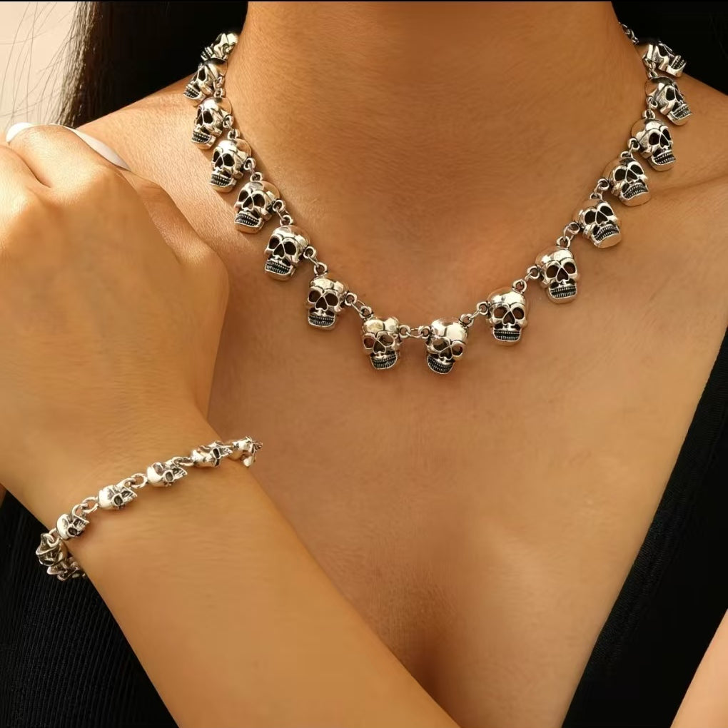 2  :Halloween pumpkin skull necklace and bracelet