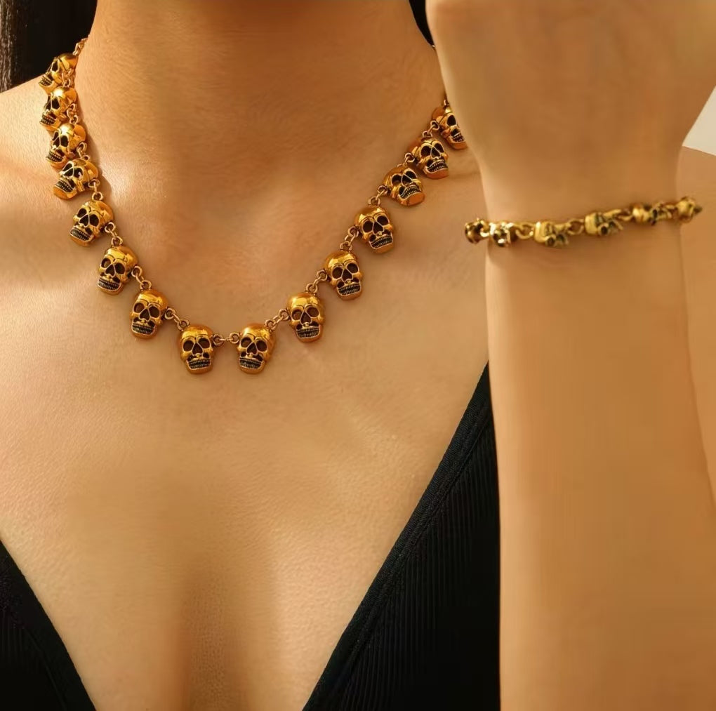 2  :Halloween pumpkin skull necklace and bracelet