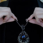Teardrop Crystal Pendant Necklace - Long Chain Rhinestone Jewelry for Women - Red Leaf Forest