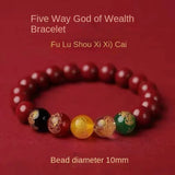 Five Gods of Wealth Cinnabar Bracelet - Buddhist Blessed - Traditional Chinese Fortune Symbol - Red Leaf Forest